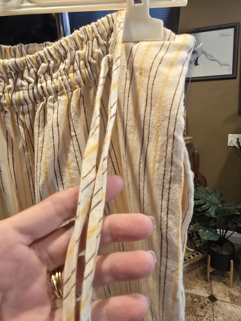 Free People, NWT, Striped Elastic-Waist Barrel Pants - Cream/Blue, Size S